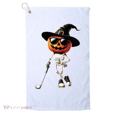 Skeleton Golf Pumpkin Golfing Golfer Halloween Costume Idea Golf Towel