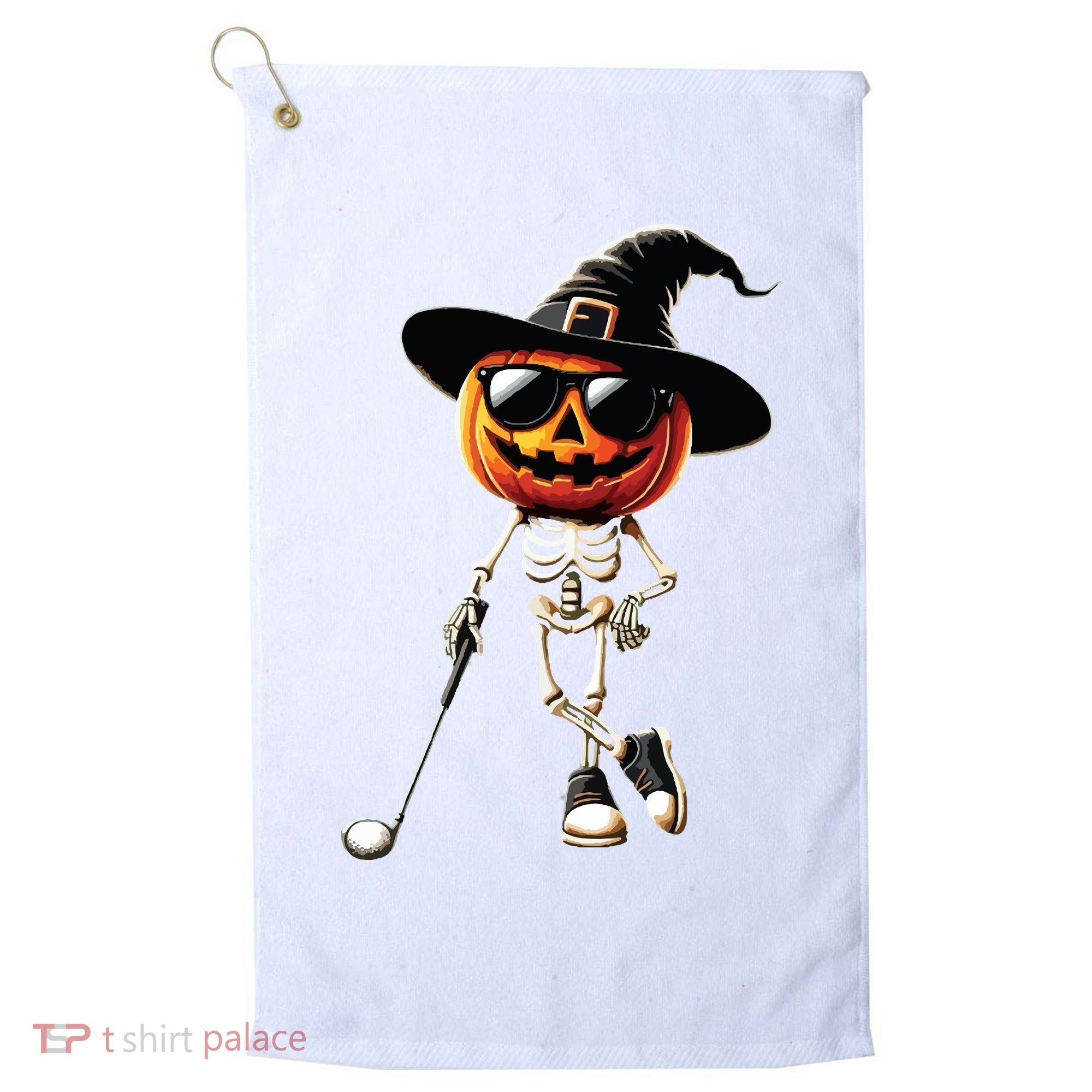 Skeleton Golf Pumpkin Golfing Golfer Halloween Costume Idea Golf Towel