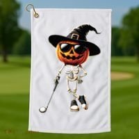 Skeleton Golf Pumpkin Golfing Golfer Halloween Costume Idea Golf Towel thumb 1