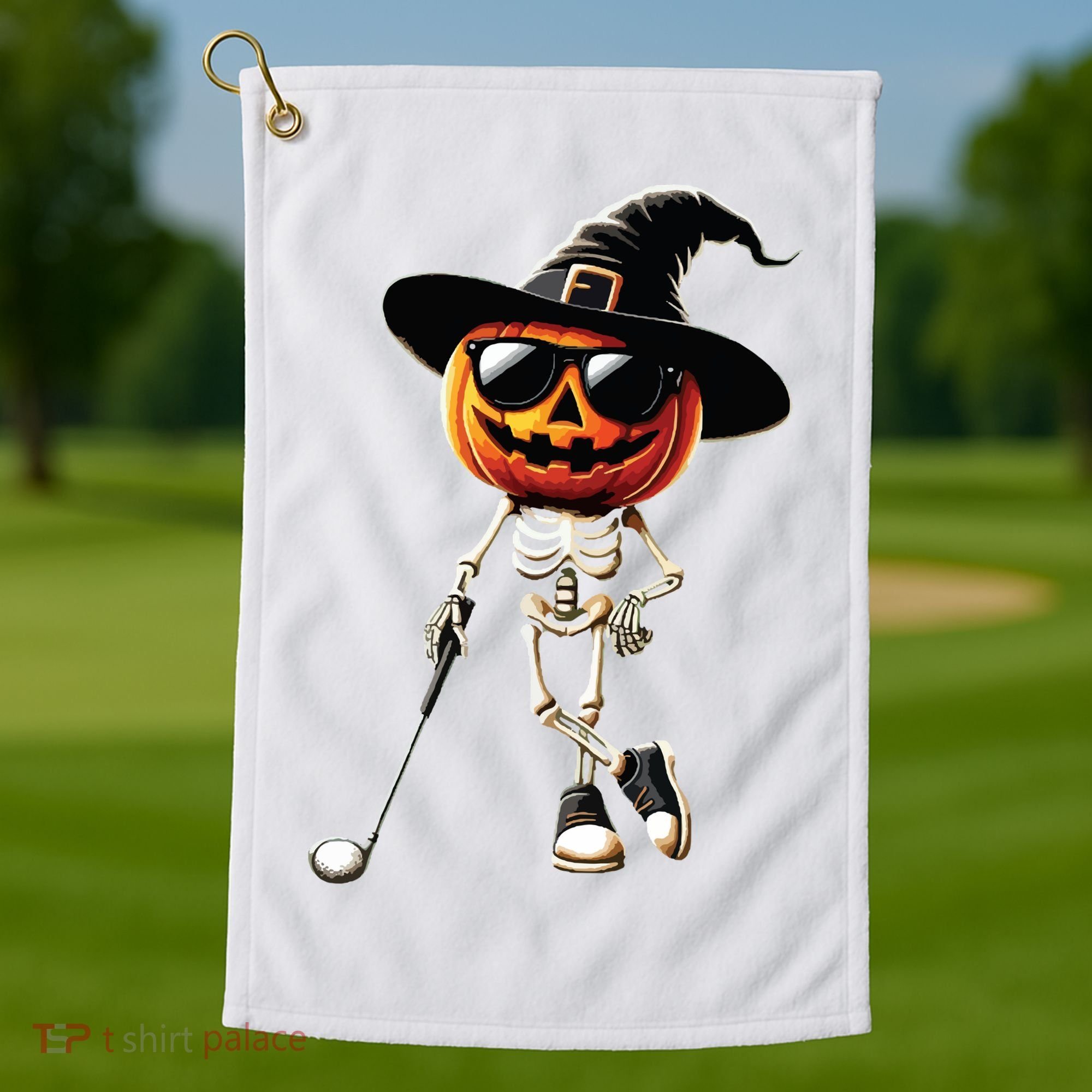 Skeleton Golf Pumpkin Golfing Golfer Halloween Costume Idea Golf Towel