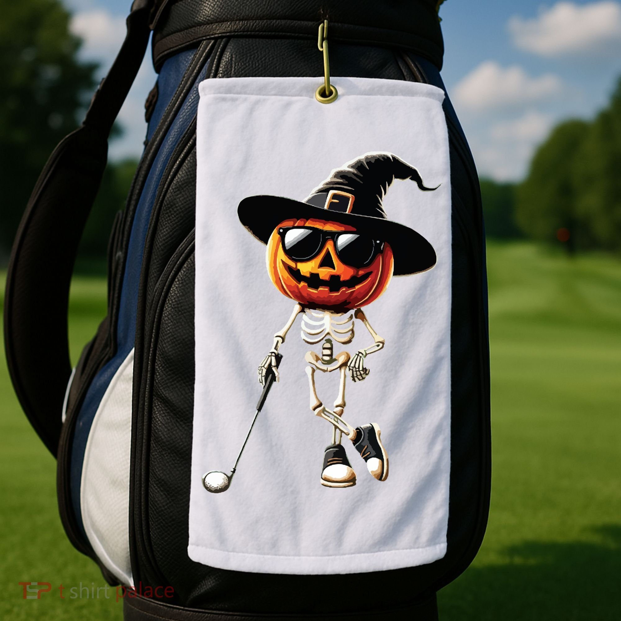 Skeleton Golf Pumpkin Golfing Golfer Halloween Costume Idea Golf Towel