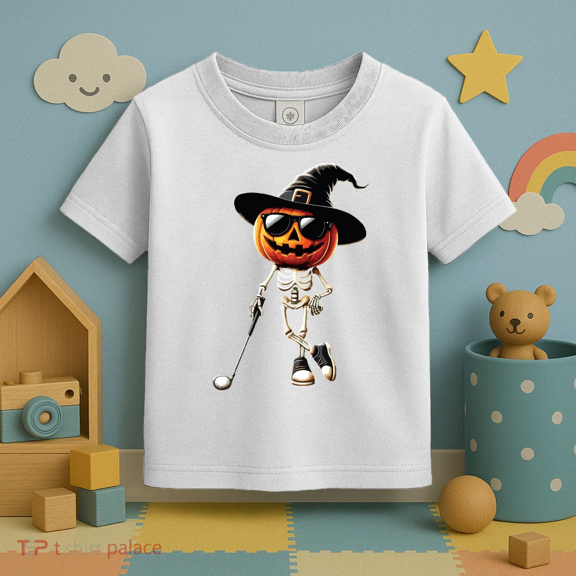 Skeleton Golf Pumpkin Golfing Golfer Halloween Costume Idea Toddler T-Shirt