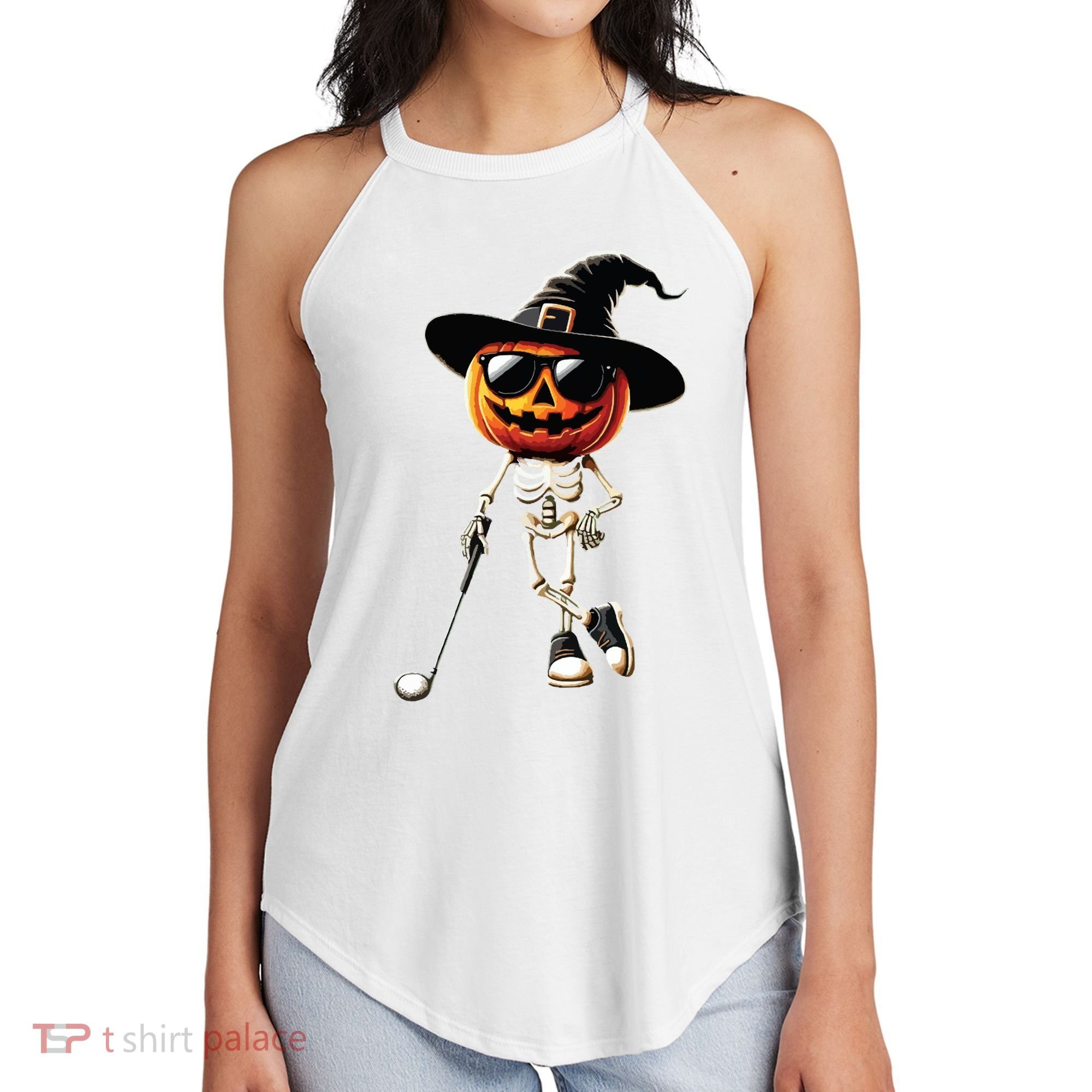 Skeleton Golf Pumpkin Golfing Golfer Halloween Costume Idea Women's Perfect Tri Rocker Tank