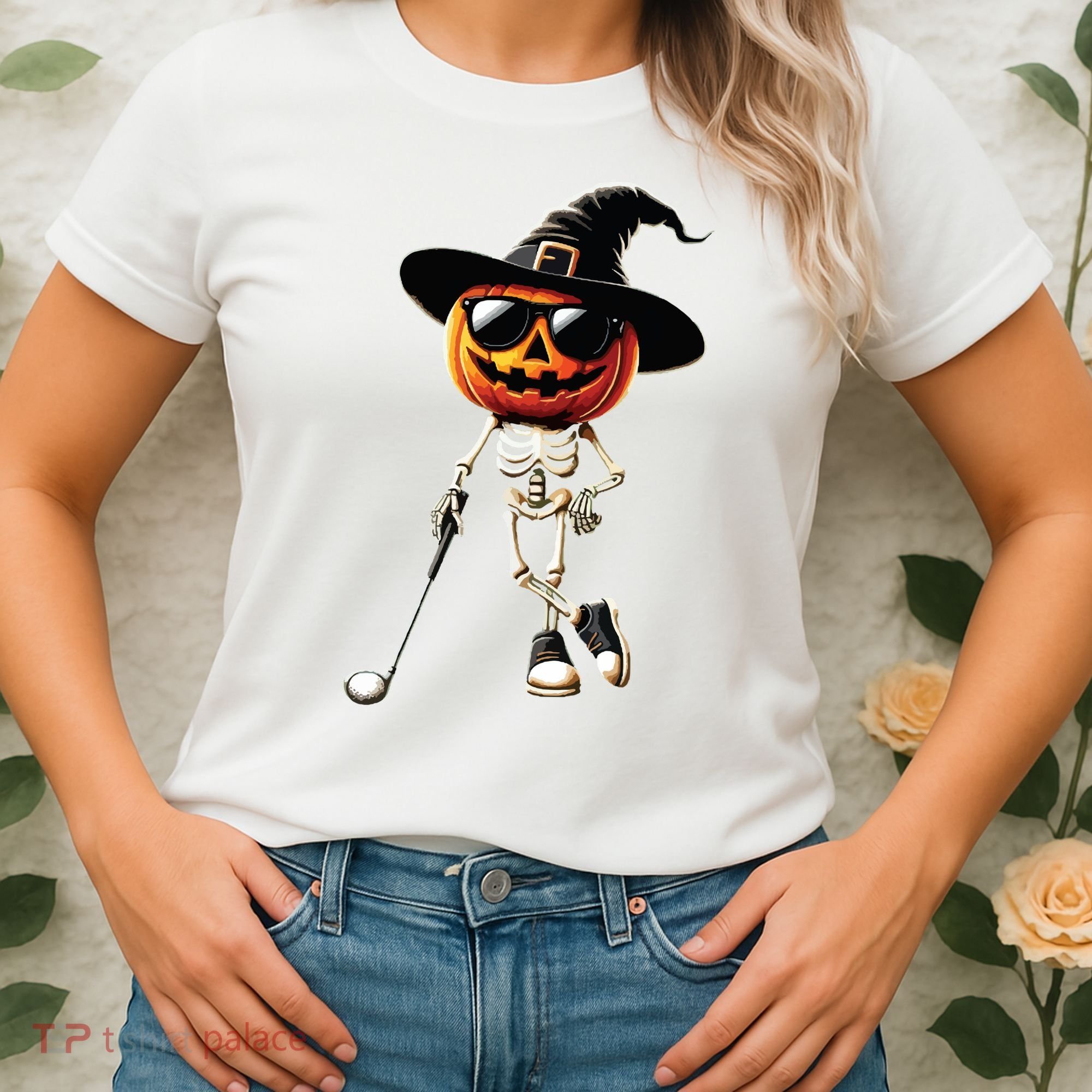 Skeleton Golf Pumpkin Golfing Golfer Halloween Costume Idea Women's T-Shirt