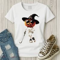 Skeleton Golf Pumpkin Golfing Golfer Halloween Costume Idea Women's T-Shirt thumb 3
