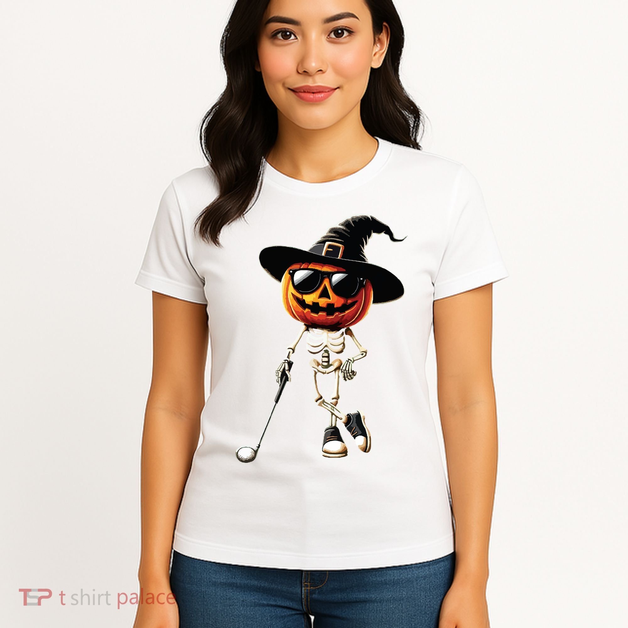 Skeleton Golf Pumpkin Golfing Golfer Halloween Costume Idea Women's T-Shirt