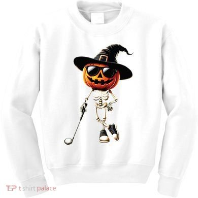 Skeleton Golf Pumpkin Golfing Golfer Halloween Costume Idea Kids Sweatshirt