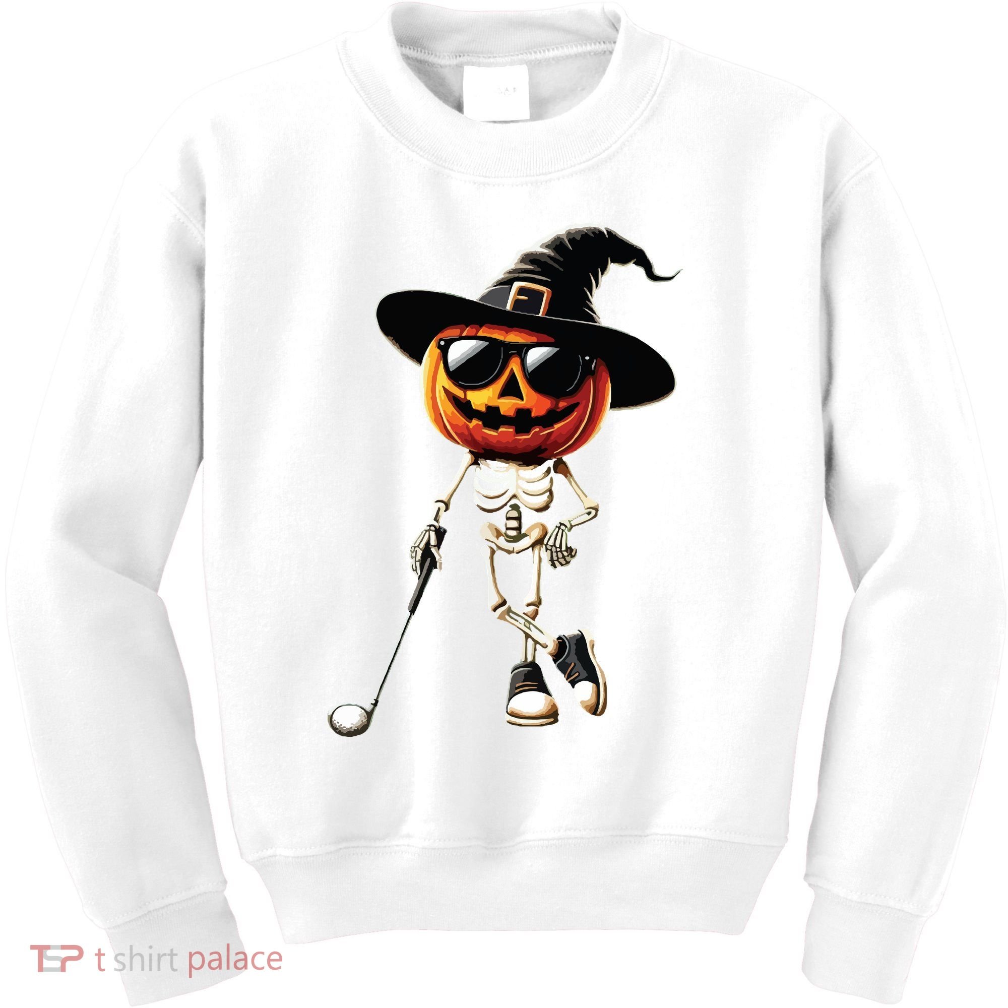 Skeleton Golf Pumpkin Golfing Golfer Halloween Costume Idea Kids Sweatshirt