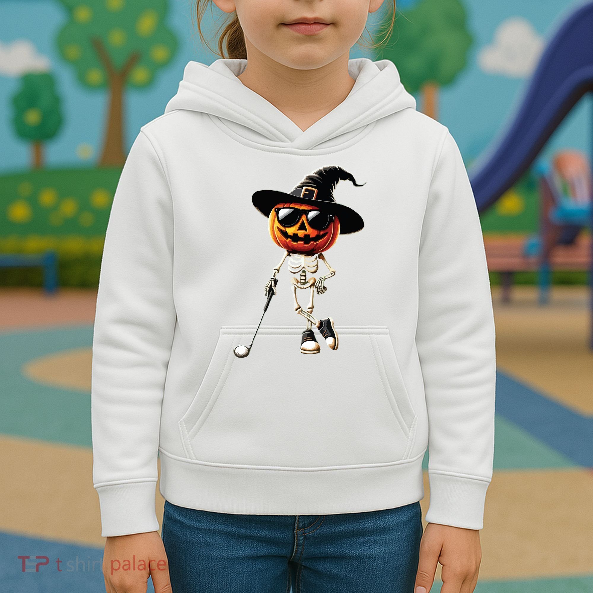 Skeleton Golf Pumpkin Golfing Golfer Halloween Costume Idea Kids Hoodie