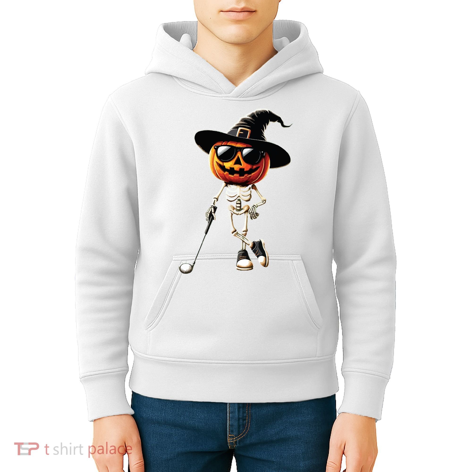 Skeleton Golf Pumpkin Golfing Golfer Halloween Costume Idea Kids Hoodie