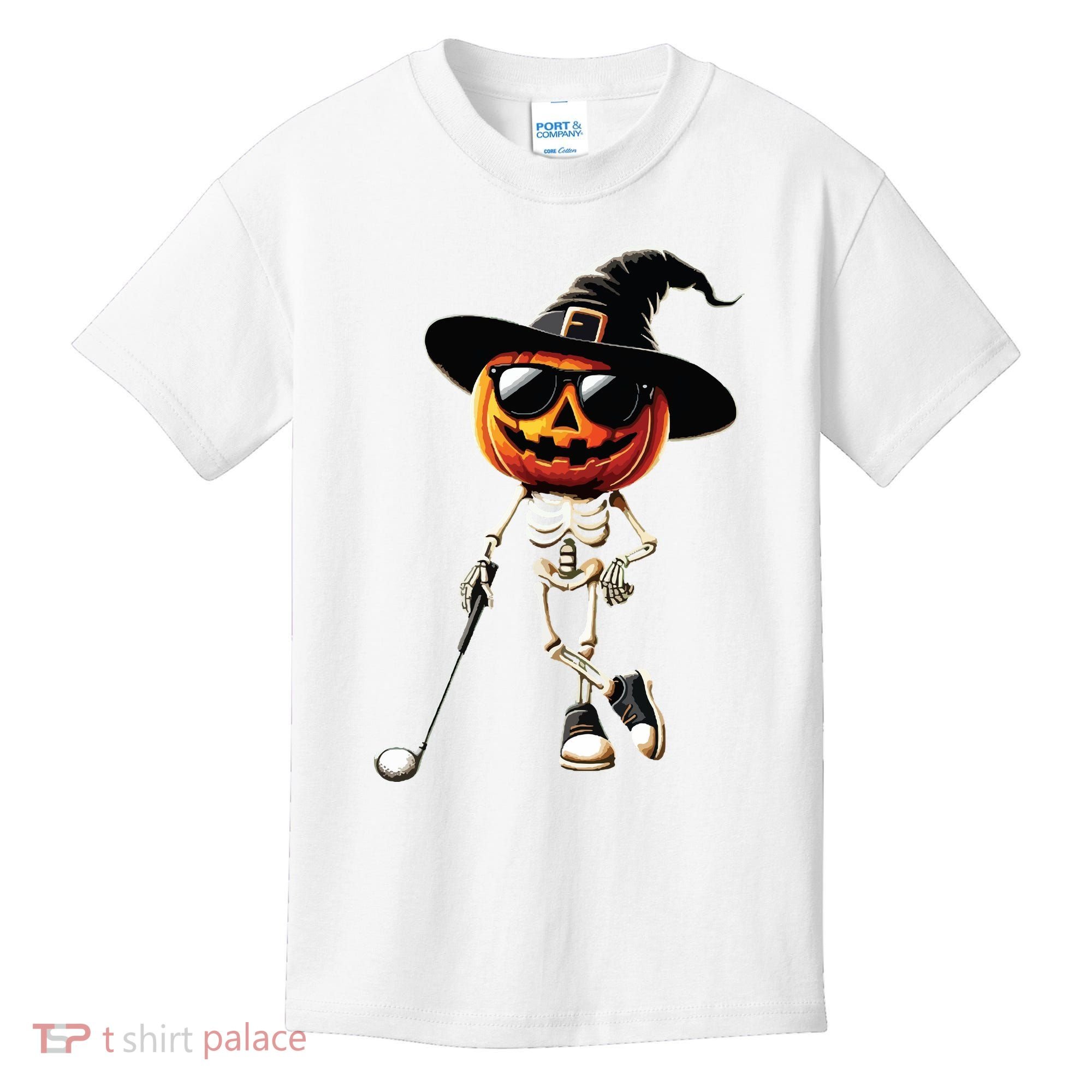 Skeleton Golf Pumpkin Golfing Golfer Halloween Costume Idea Kids T-Shirt