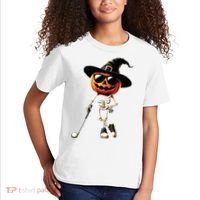 Skeleton Golf Pumpkin Golfing Golfer Halloween Costume Idea Kids T-Shirt thumb 2