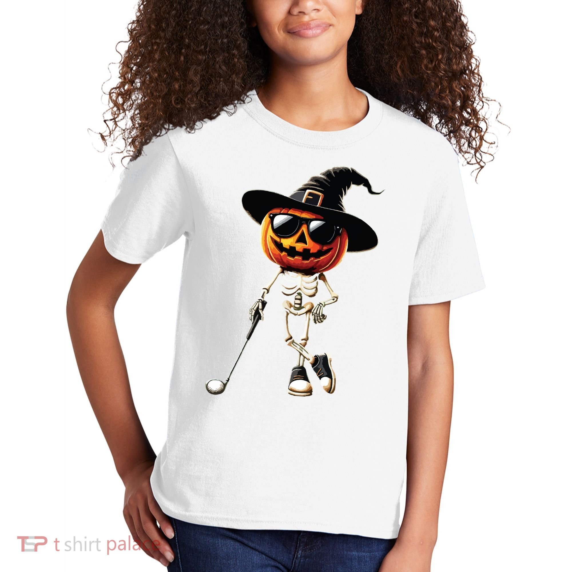 Skeleton Golf Pumpkin Golfing Golfer Halloween Costume Idea Kids T-Shirt