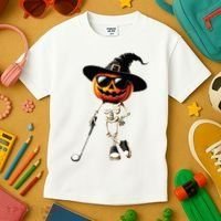 Skeleton Golf Pumpkin Golfing Golfer Halloween Costume Idea Kids T-Shirt thumb 3