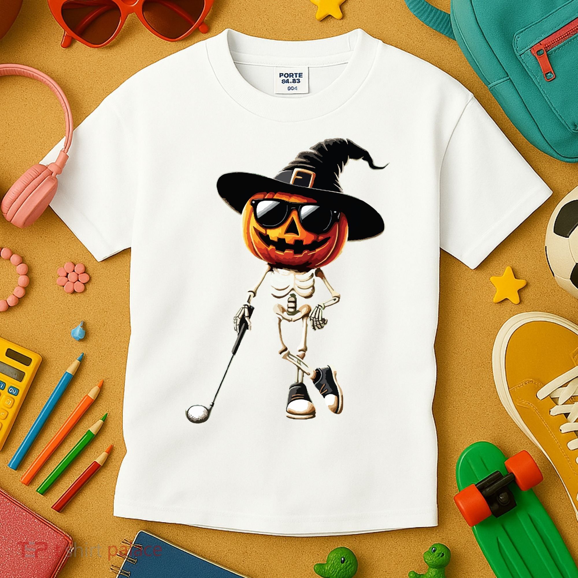 Skeleton Golf Pumpkin Golfing Golfer Halloween Costume Idea Kids T-Shirt