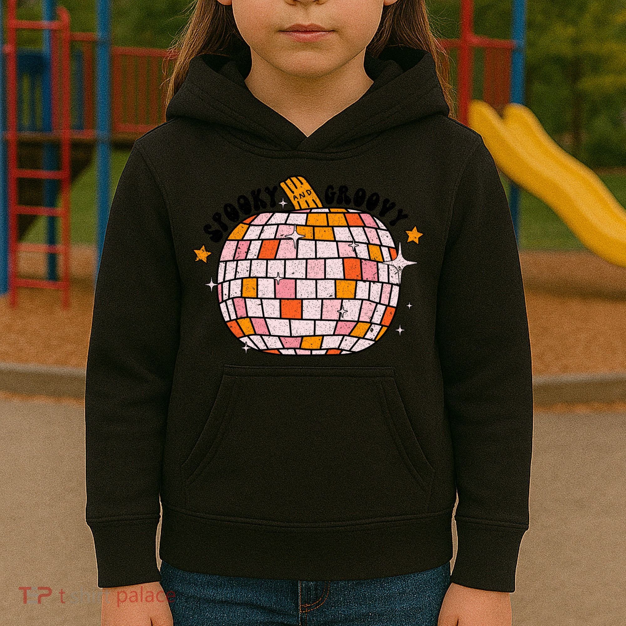 Spooky Groovy Pumpkin Halloween Day Retro Halloween Kids Hoodie