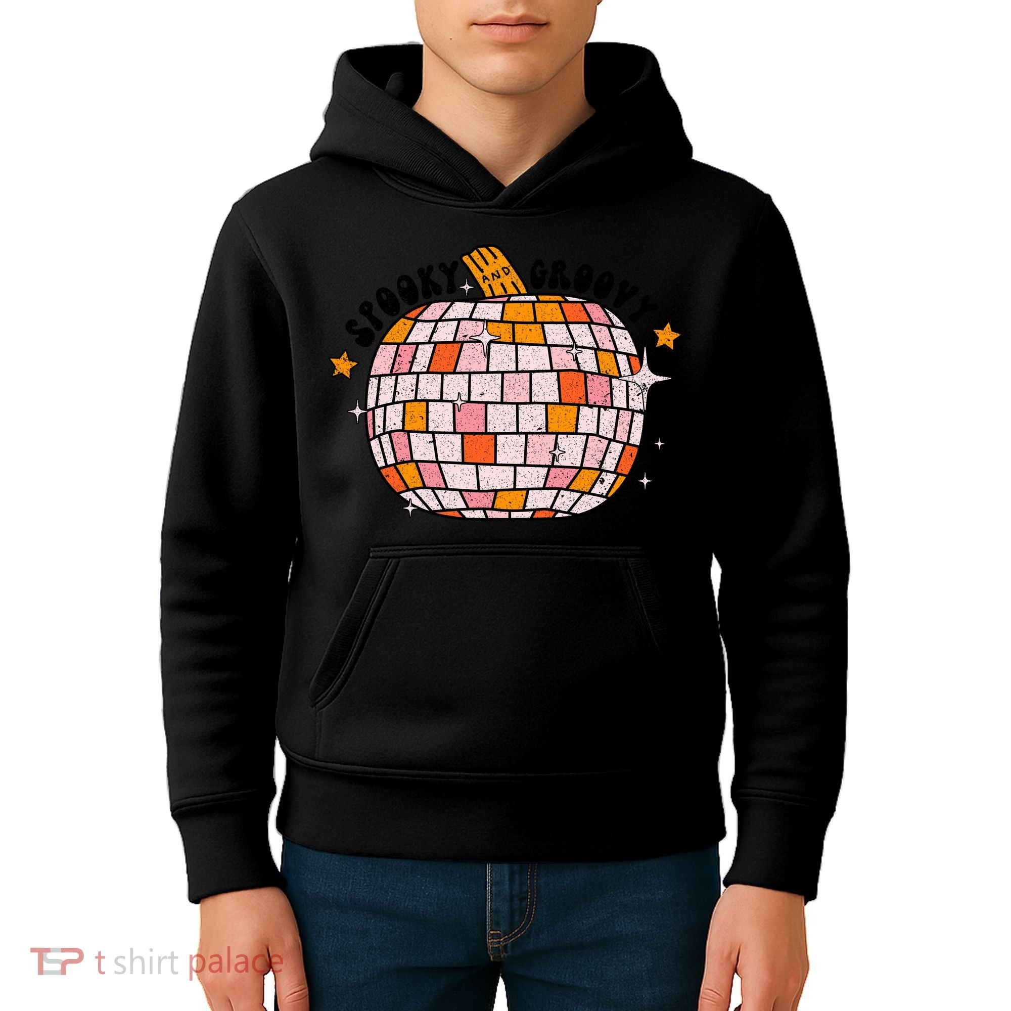 Spooky Groovy Pumpkin Halloween Day Retro Halloween Kids Hoodie