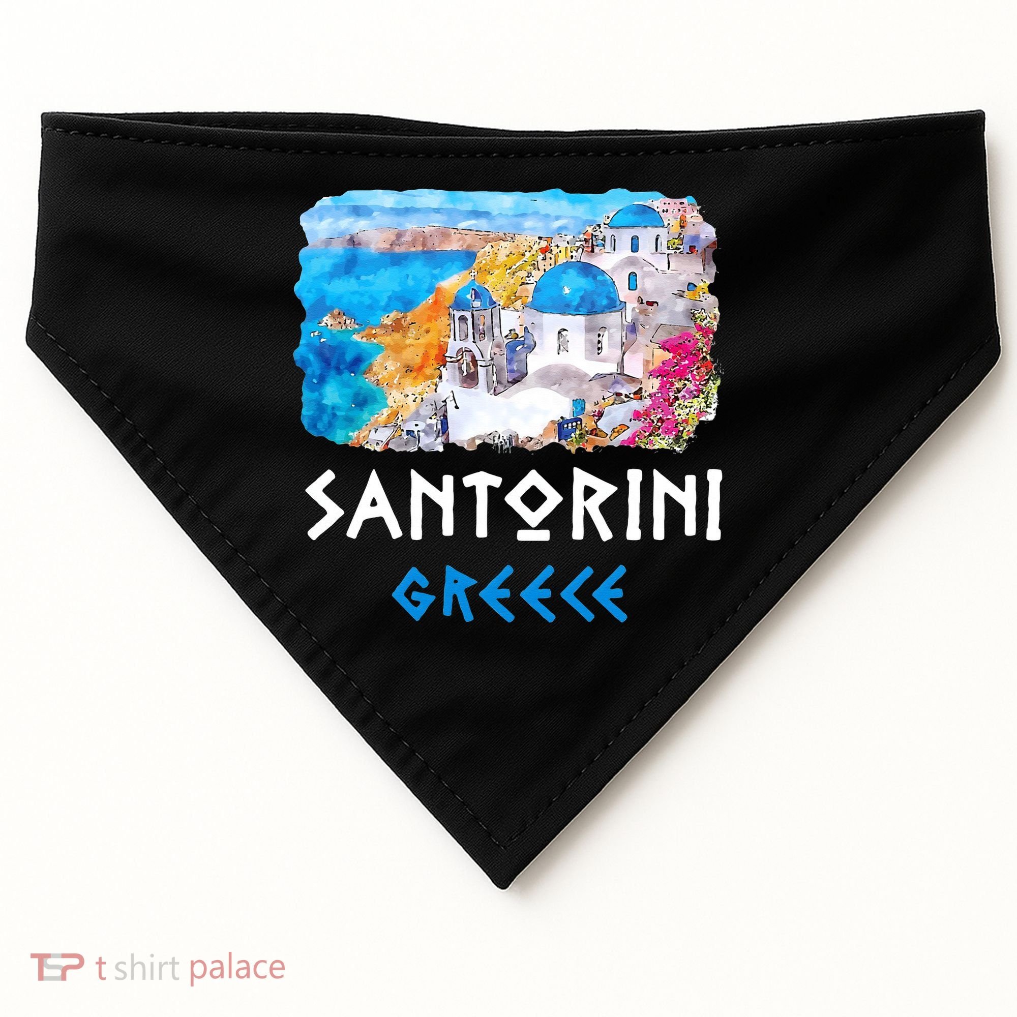 Santorini Greece Painting Souvenir USA-Made Doggie Bandana