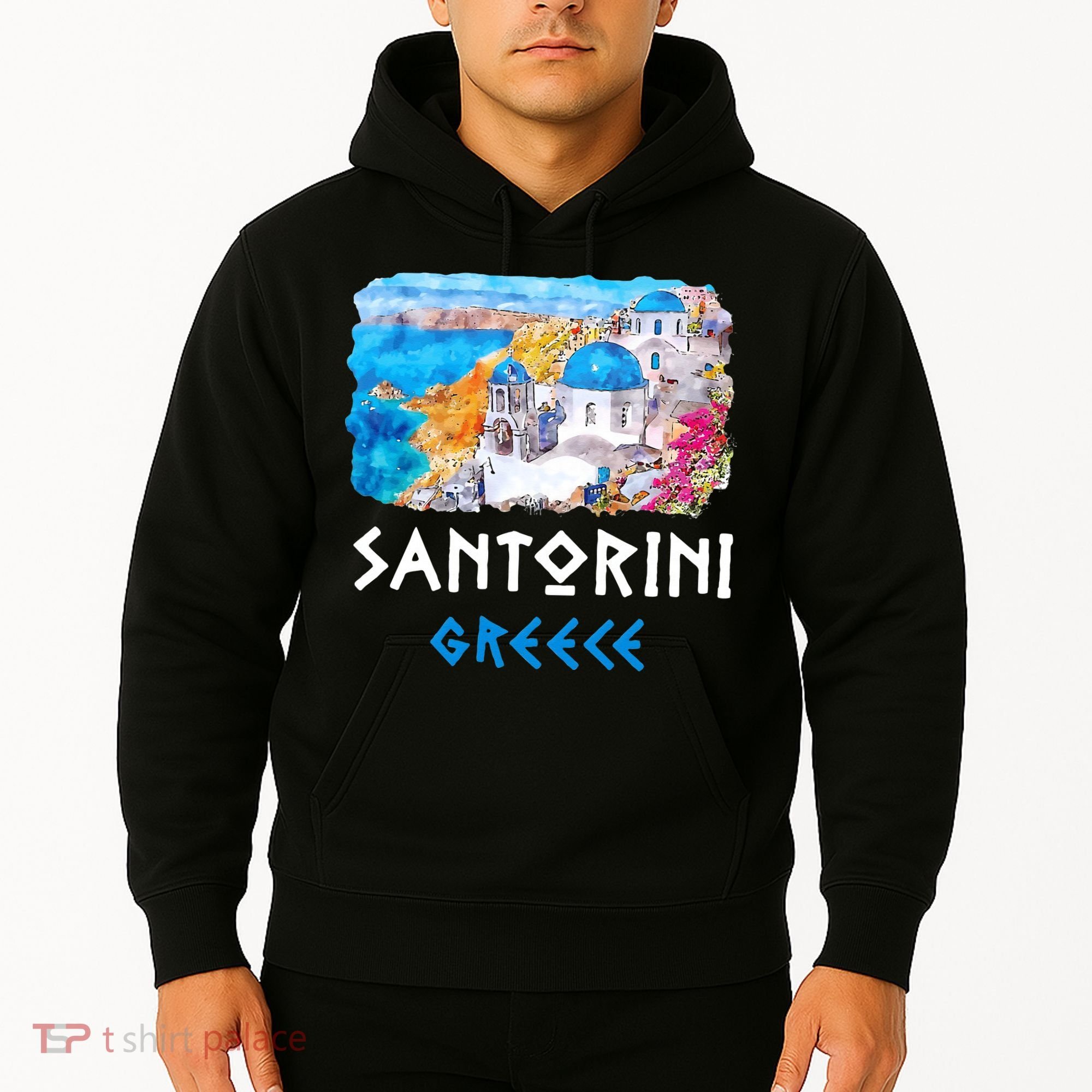 Santorini Greece Painting Souvenir Hoodie