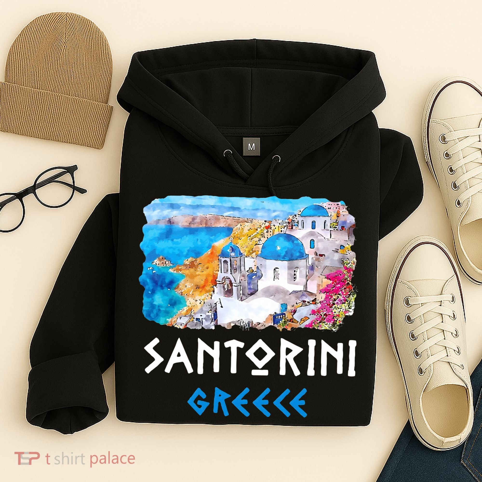 Santorini Greece Painting Souvenir Hoodie