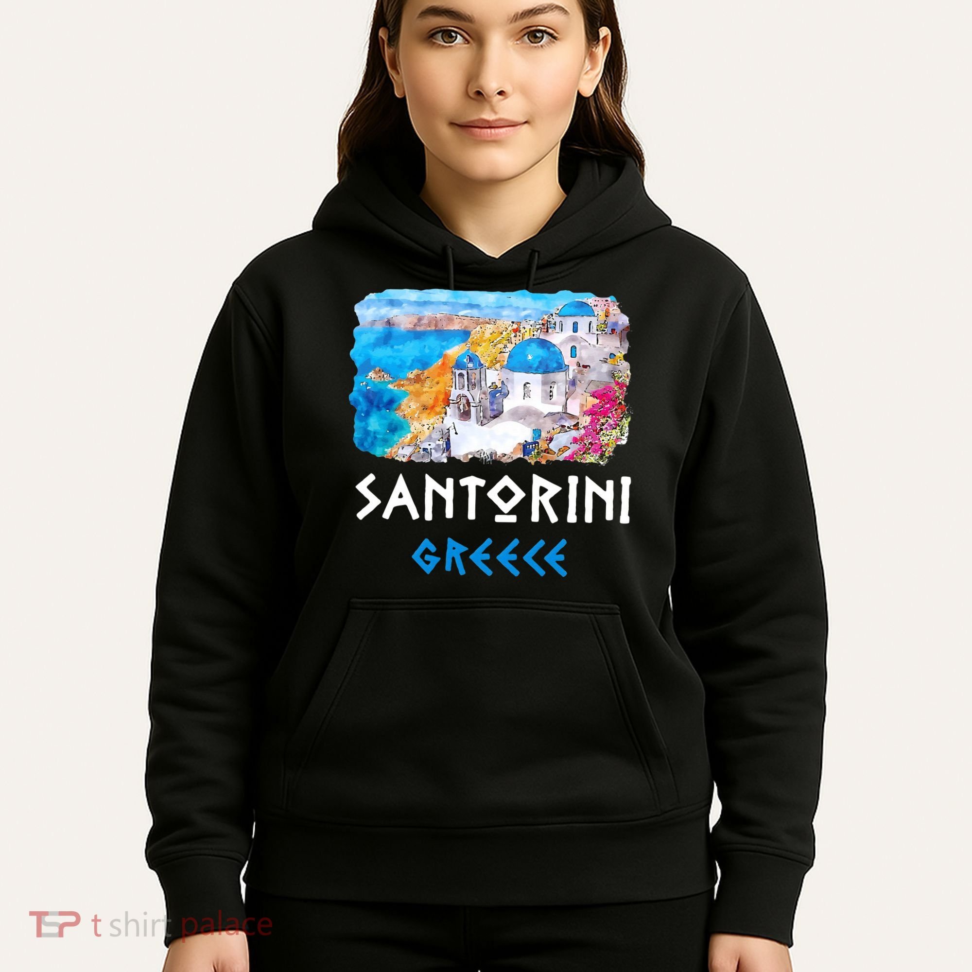 Santorini Greece Painting Souvenir Hoodie