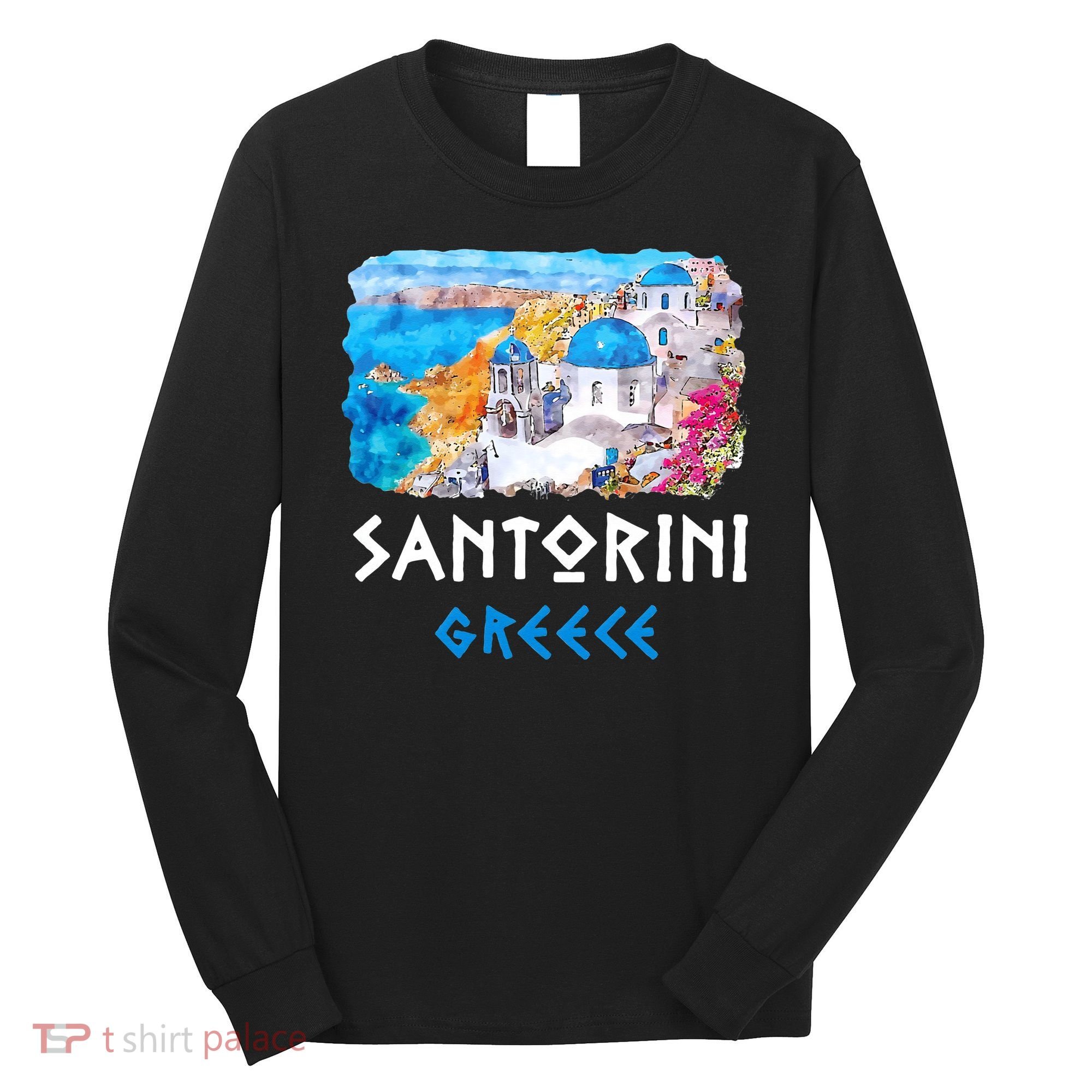 Santorini Greece Painting Souvenir Long Sleeve Shirt