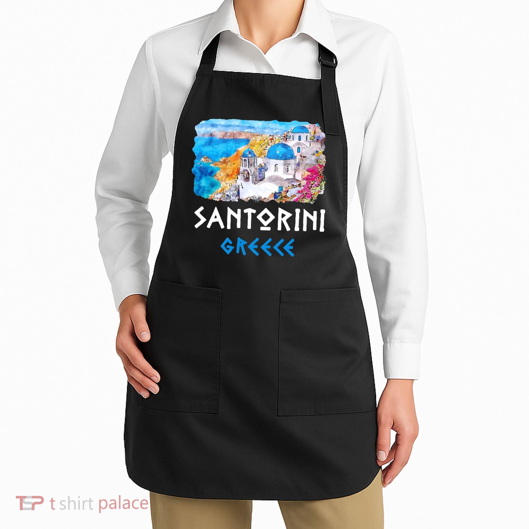 Santorini Greece Painting Souvenir Apron