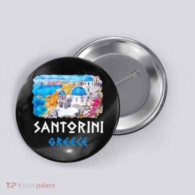 Santorini Greece Painting Souvenir Button