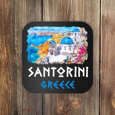 Santorini Greece Painting Souvenir Coaster