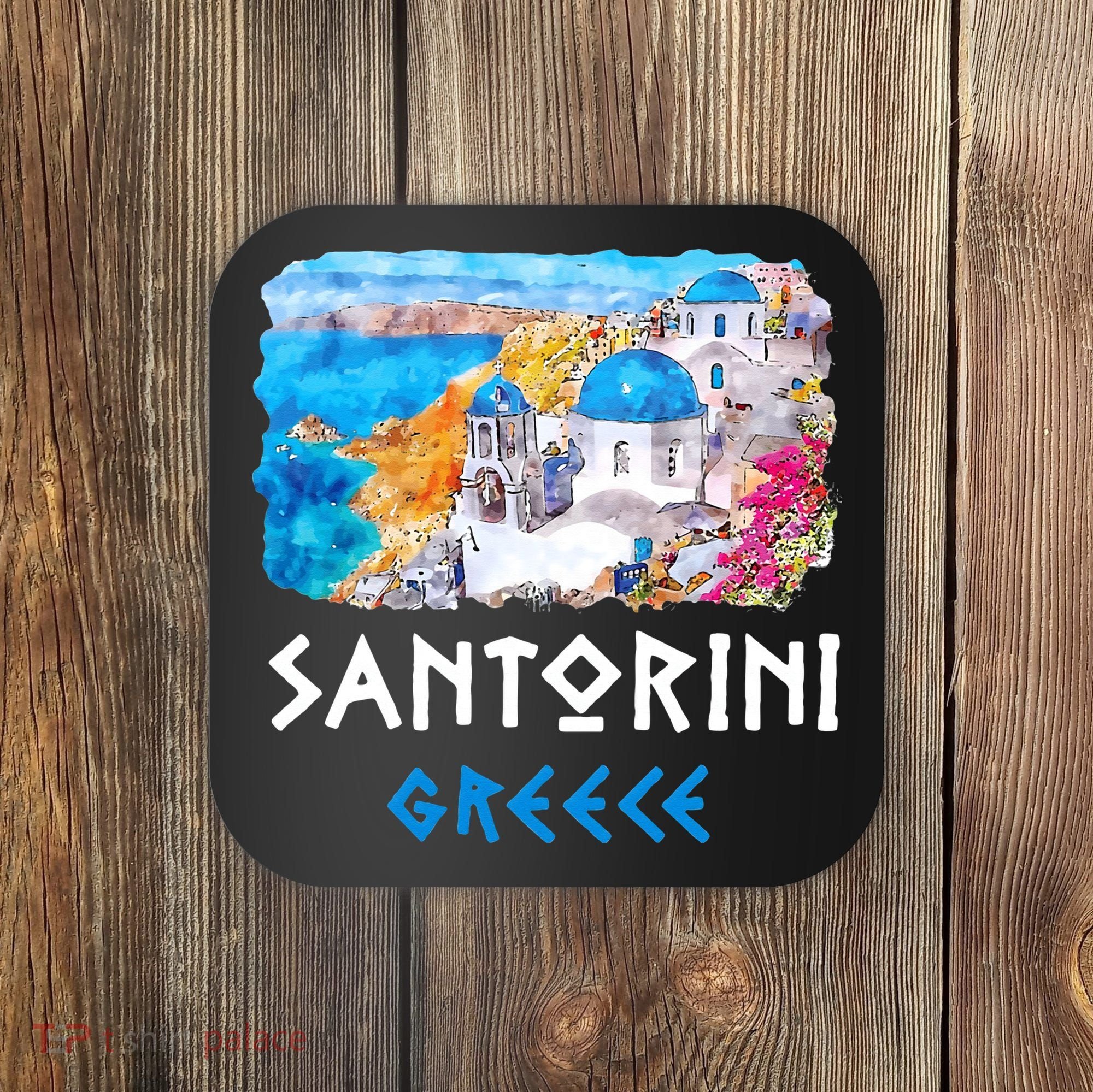 Santorini Greece Painting Souvenir Coaster