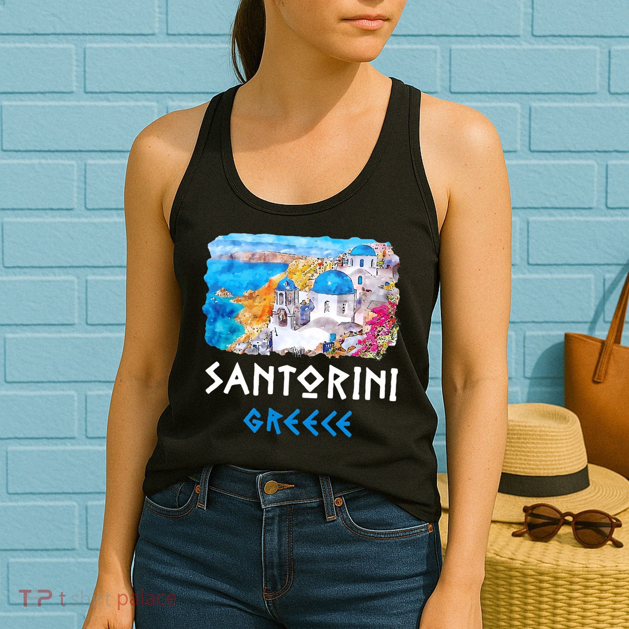 Santorini Greece Painting Souvenir Women's Tank Top