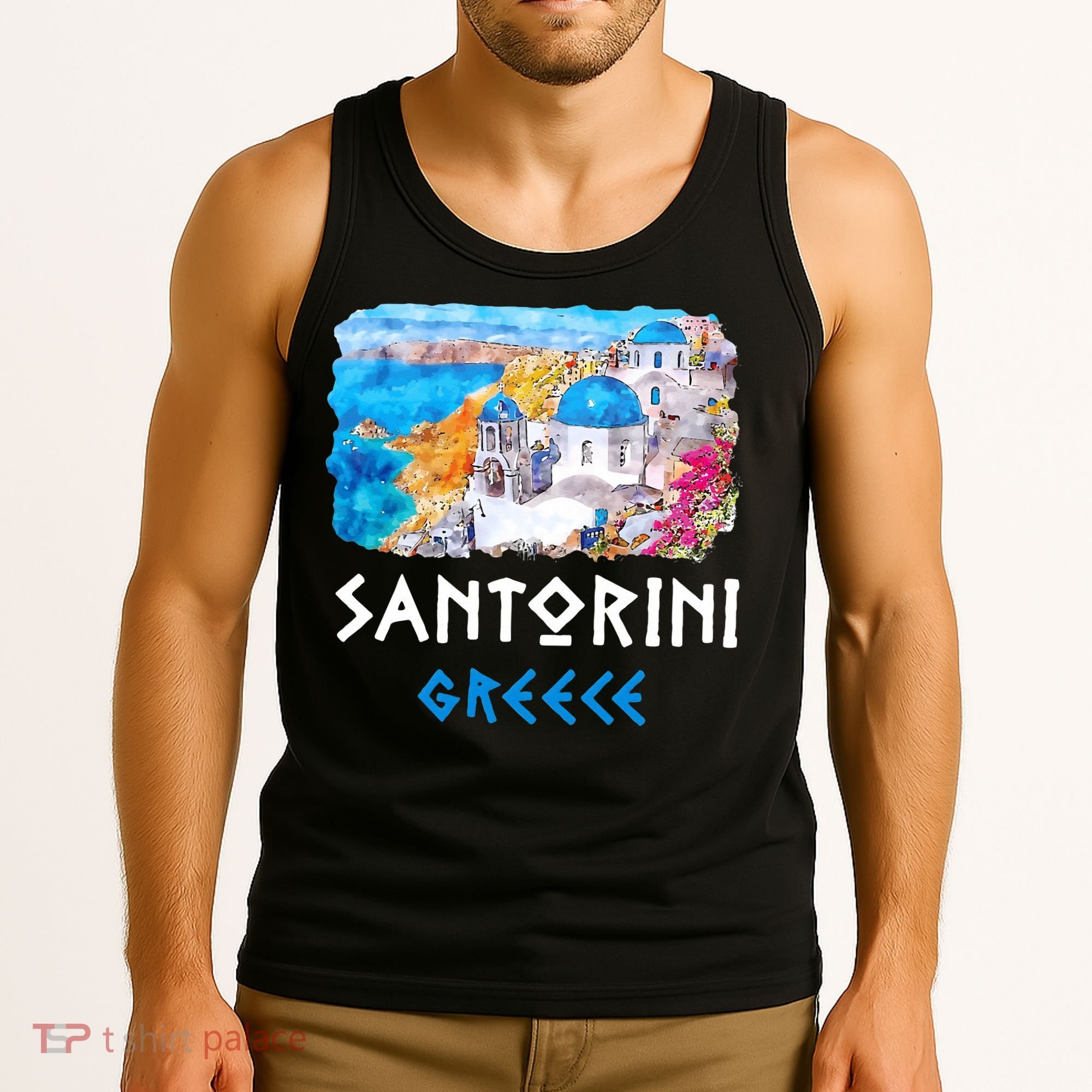 Santorini Greece Painting Souvenir Tank Top