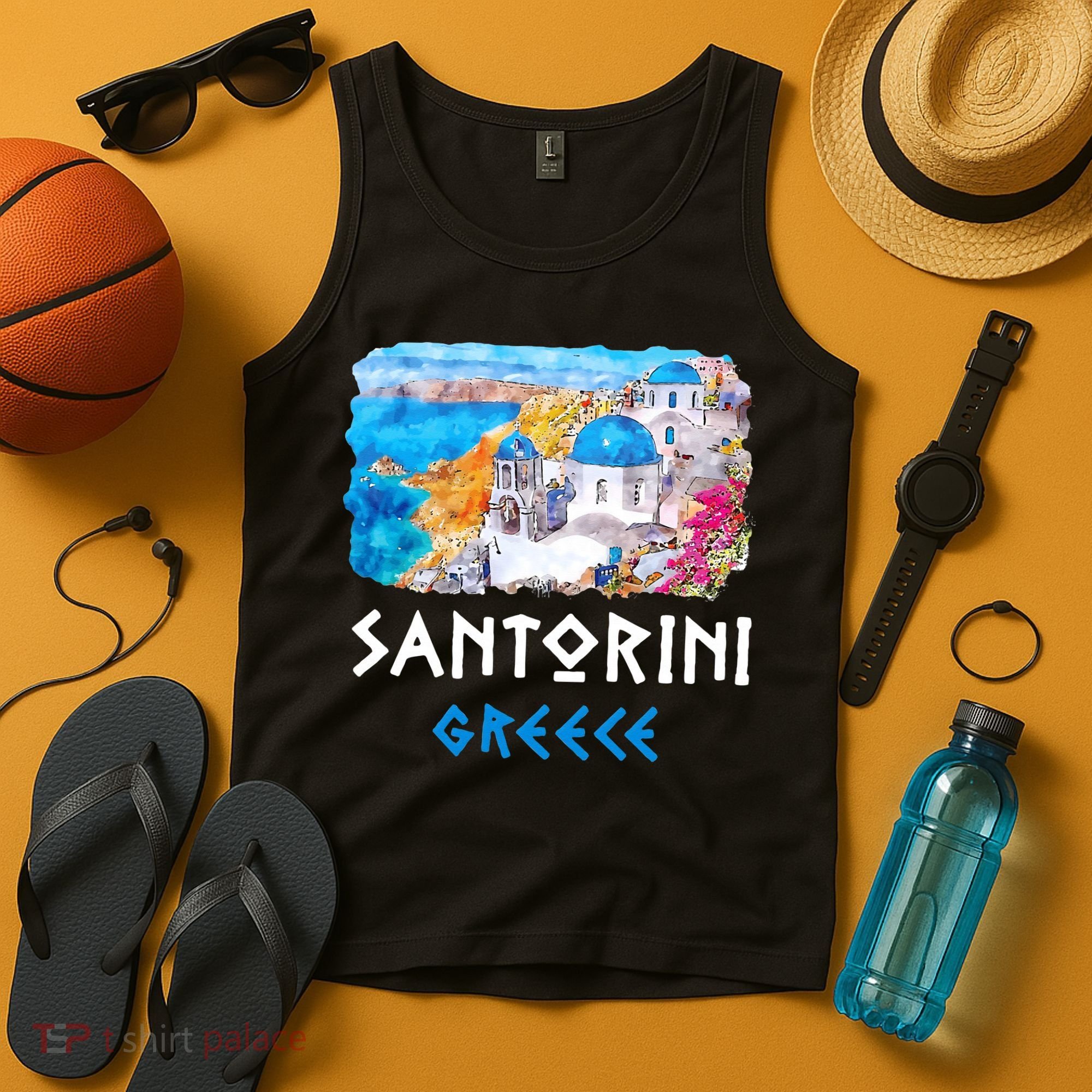 Santorini Greece Painting Souvenir Tank Top