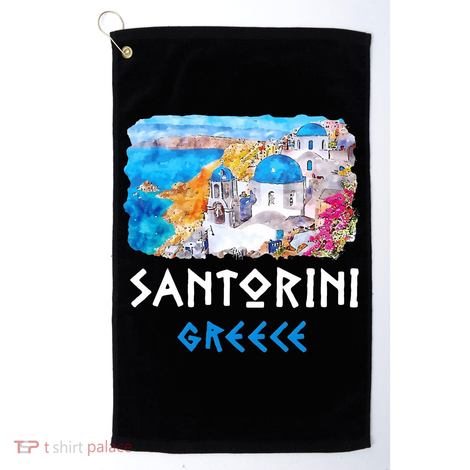 Santorini Greece Painting Souvenir Golf Towel