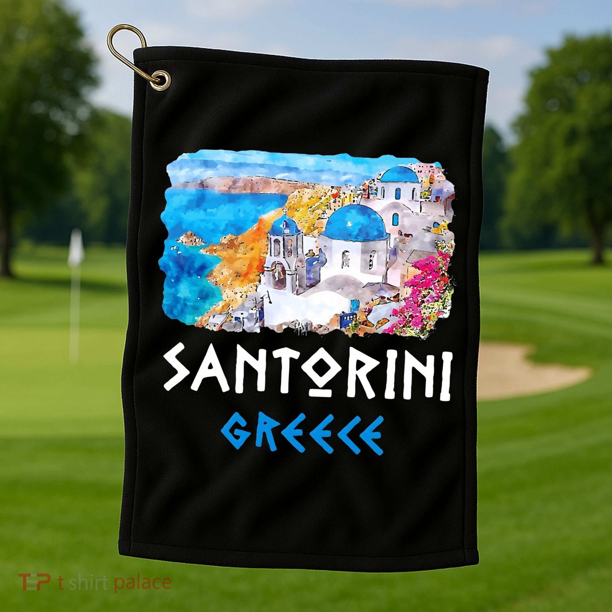 Santorini Greece Painting Souvenir Golf Towel