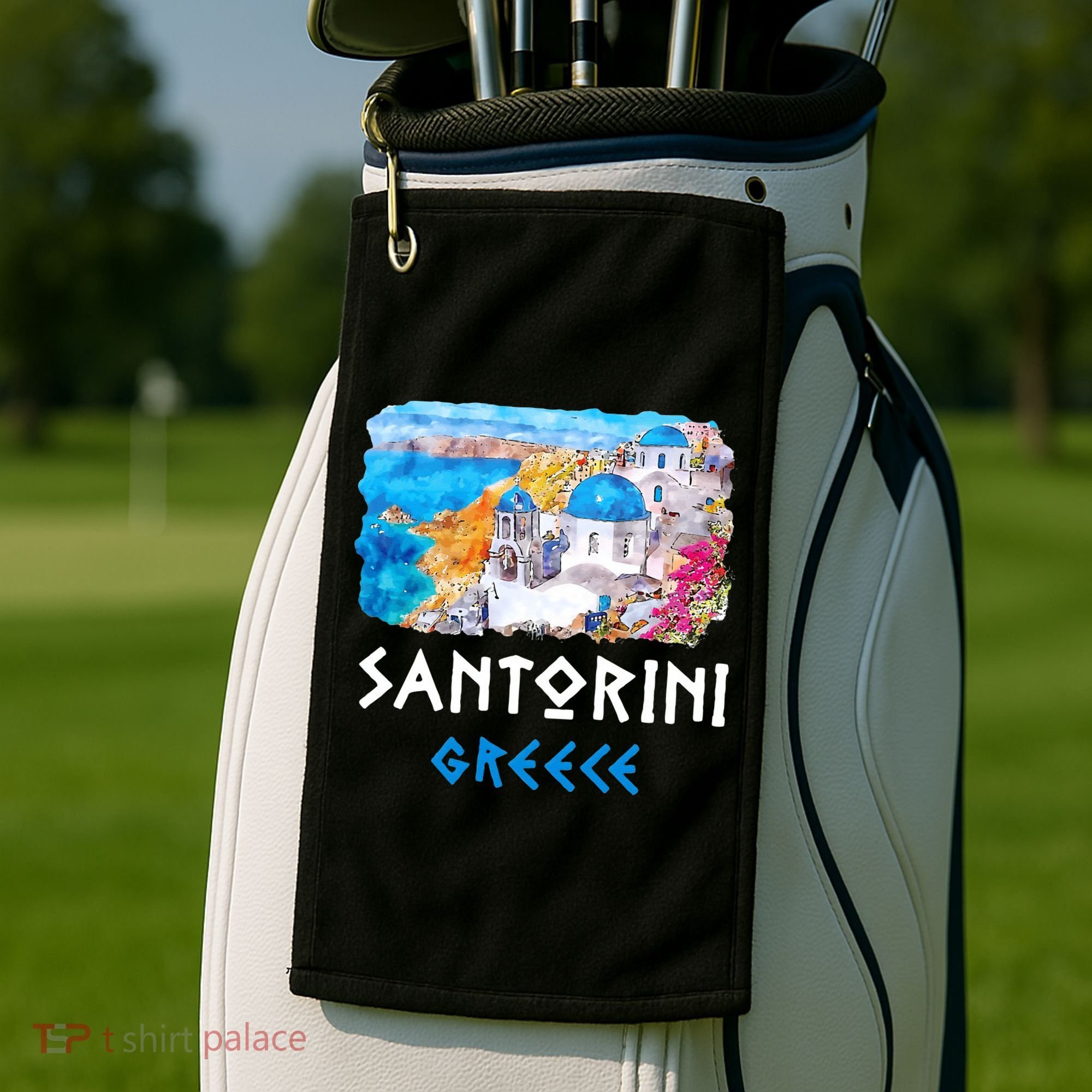 Santorini Greece Painting Souvenir Golf Towel