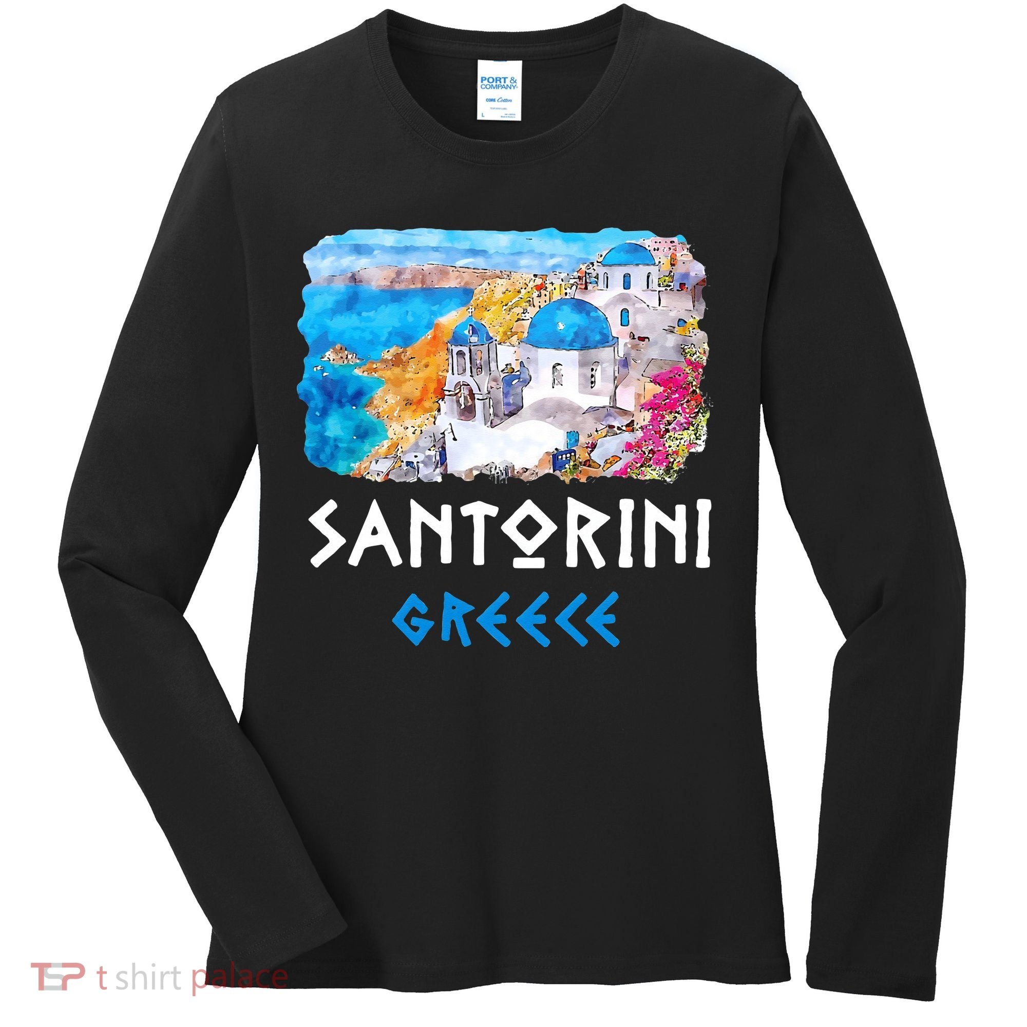 Santorini Greece Painting Souvenir Women's Long Sleeve Shirt