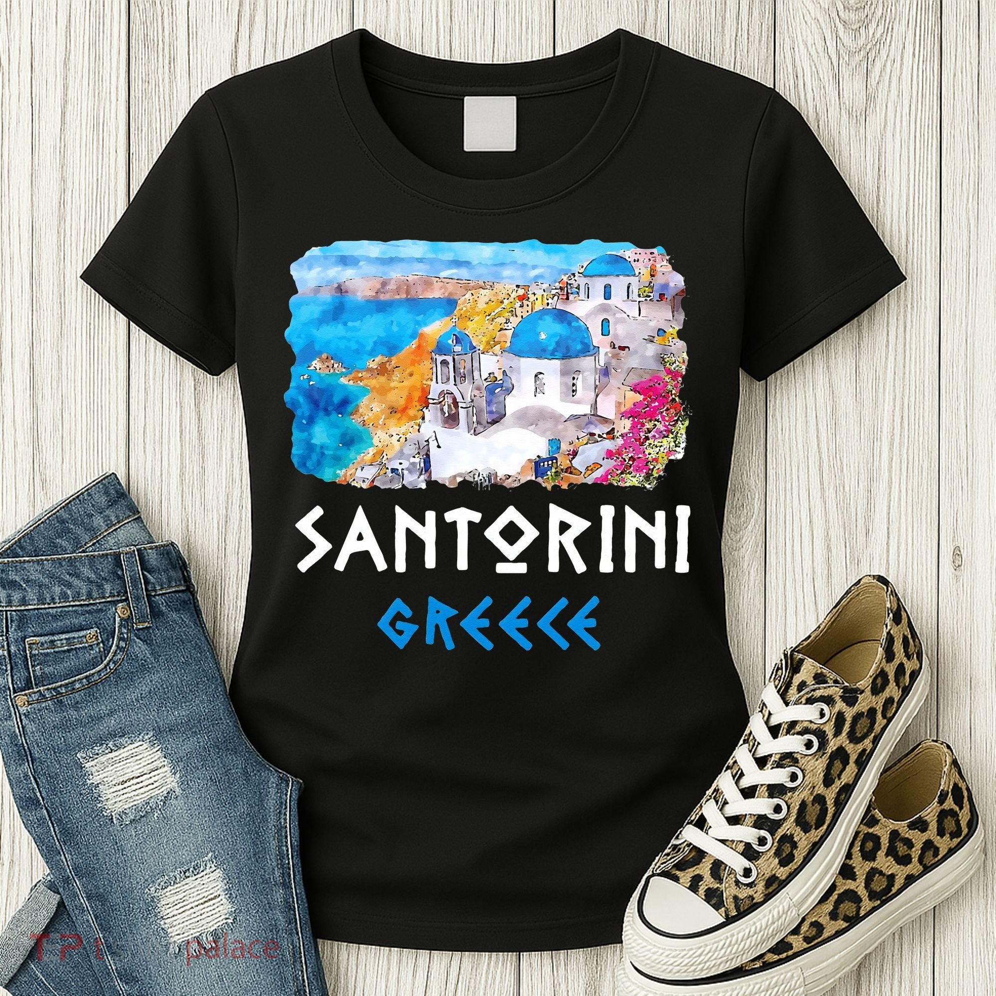 Santorini Greece Painting Souvenir Women's T-Shirt
