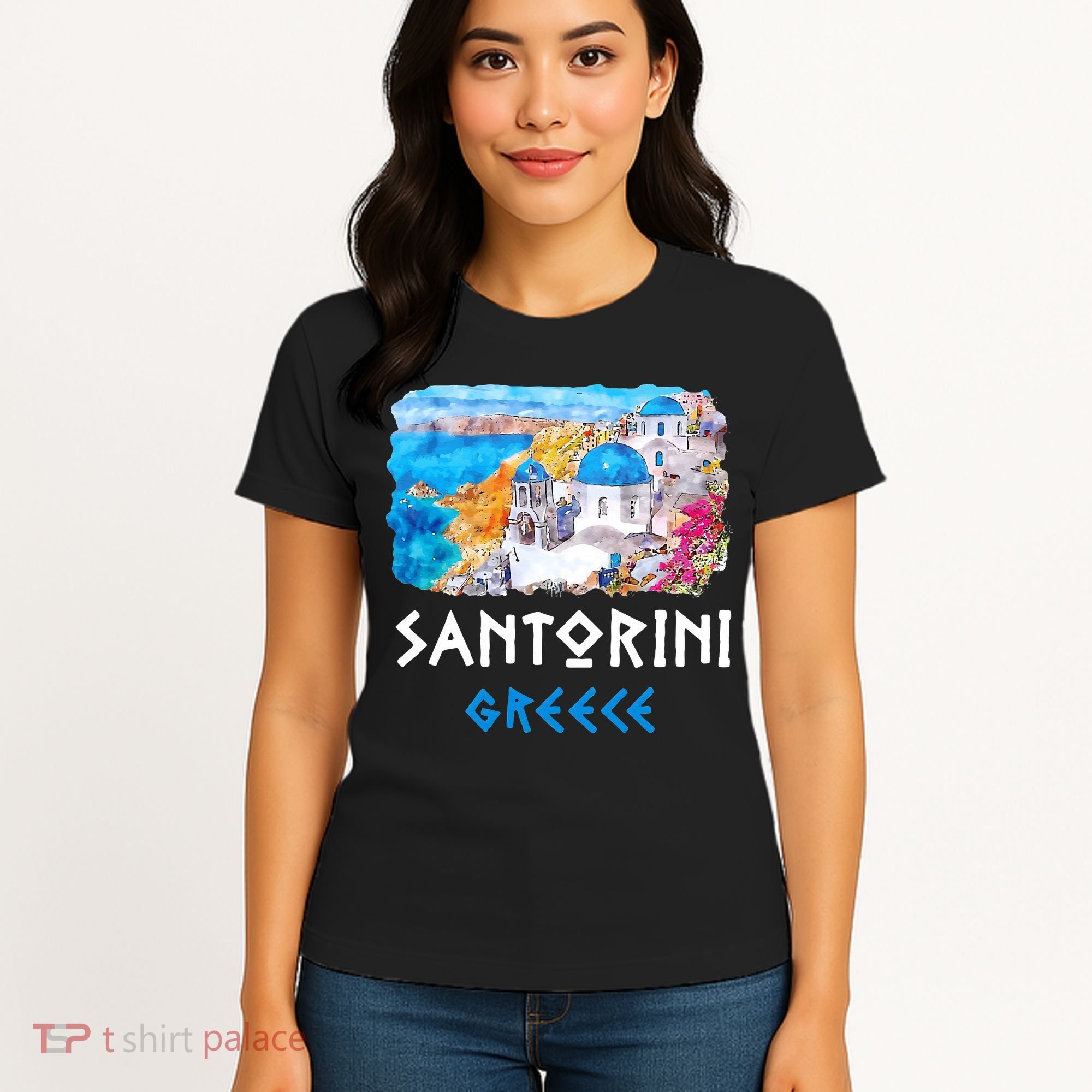 Santorini Greece Painting Souvenir Women's T-Shirt
