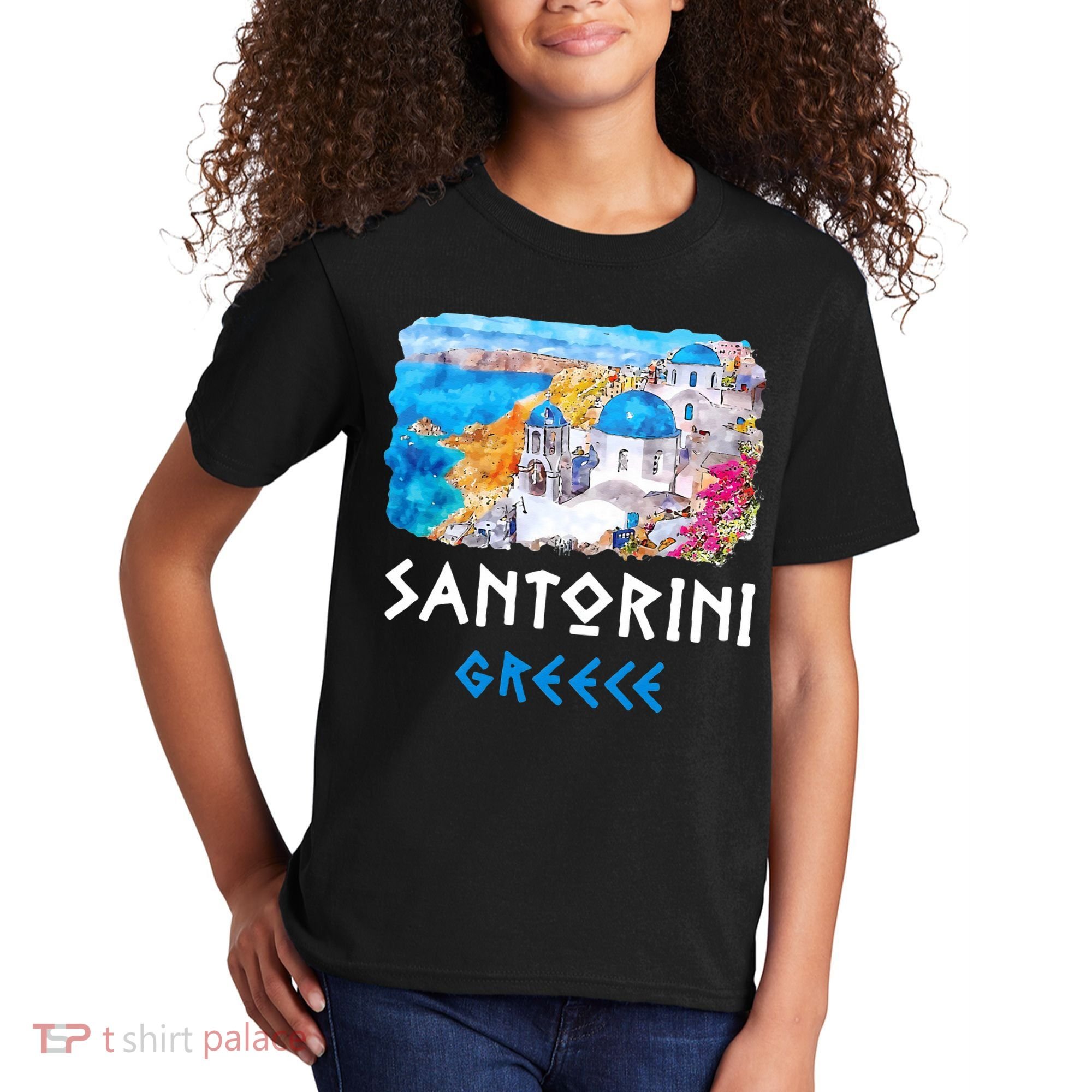 Santorini Greece Painting Souvenir Kids T-Shirt