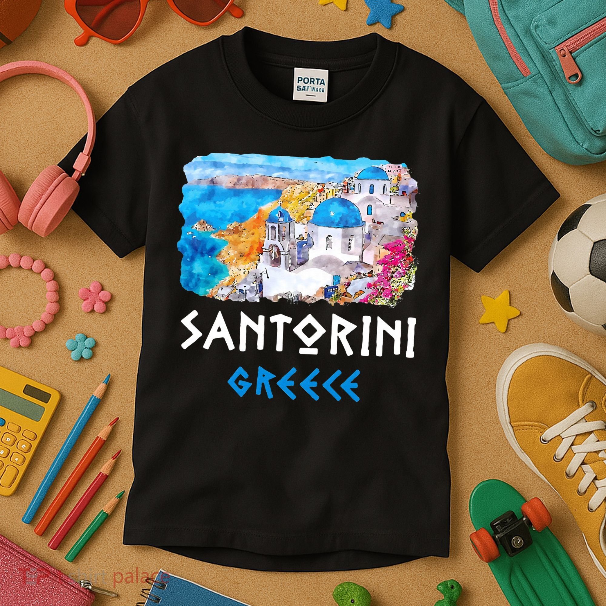 Santorini Greece Painting Souvenir Kids T-Shirt