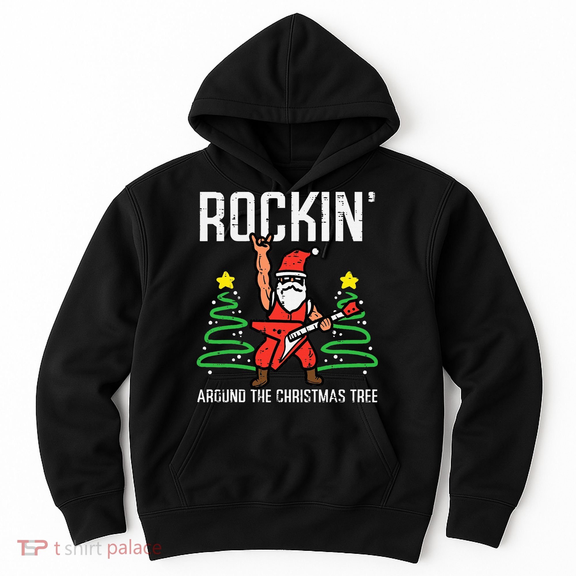 Santa Guitar Rockin Christmas Tree Funny Xmas Rocker Hoodie