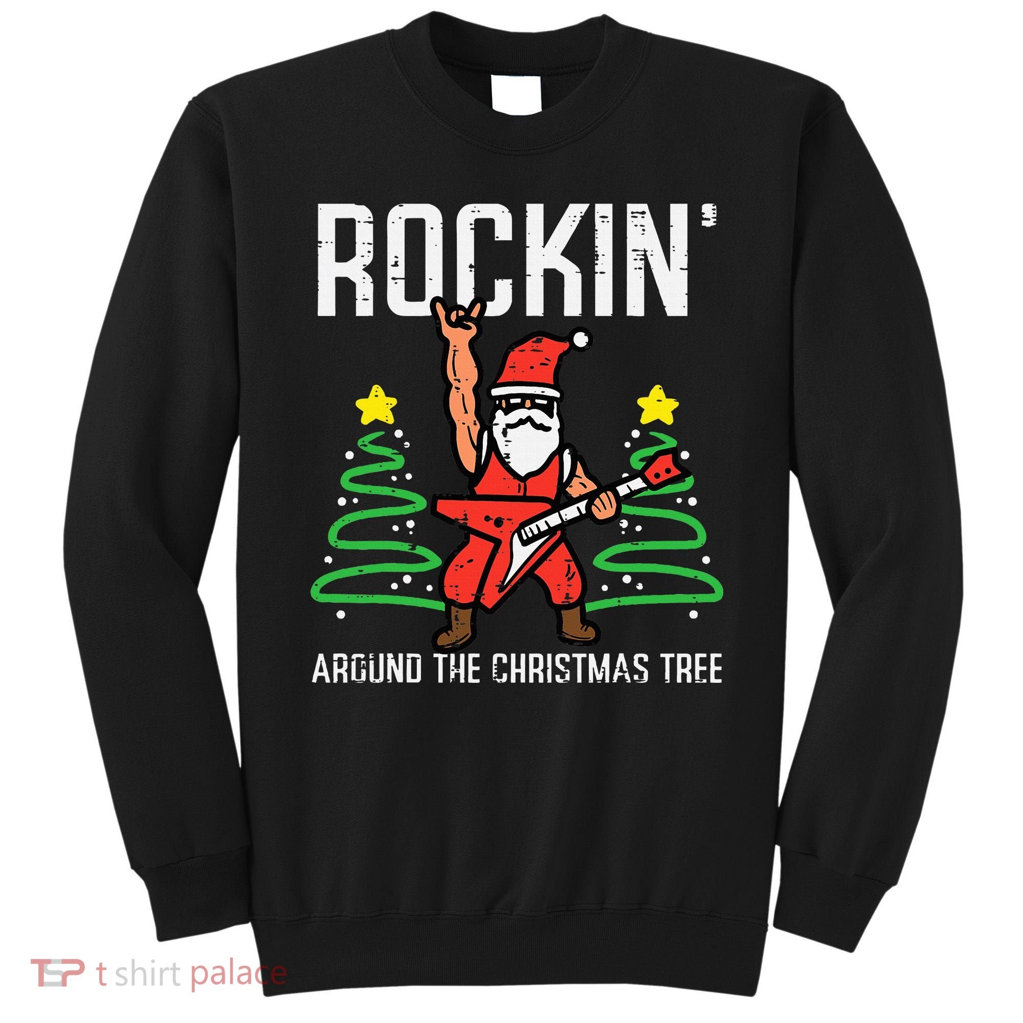 Santa Guitar Rockin Christmas Tree Funny Xmas Rocker Sweatshirt