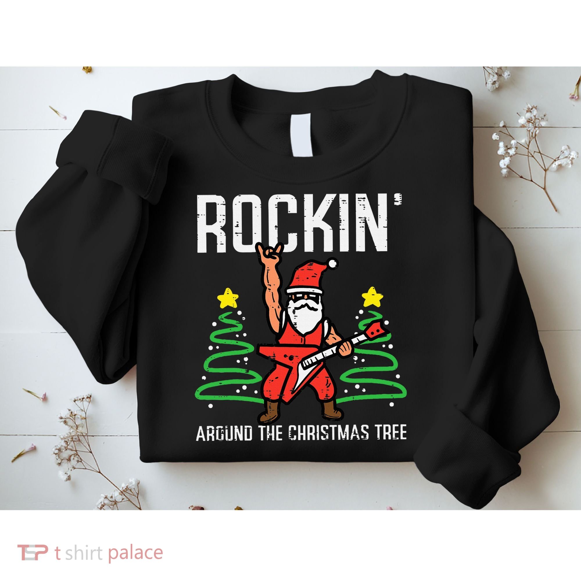 Santa Guitar Rockin Christmas Tree Funny Xmas Rocker Sweatshirt
