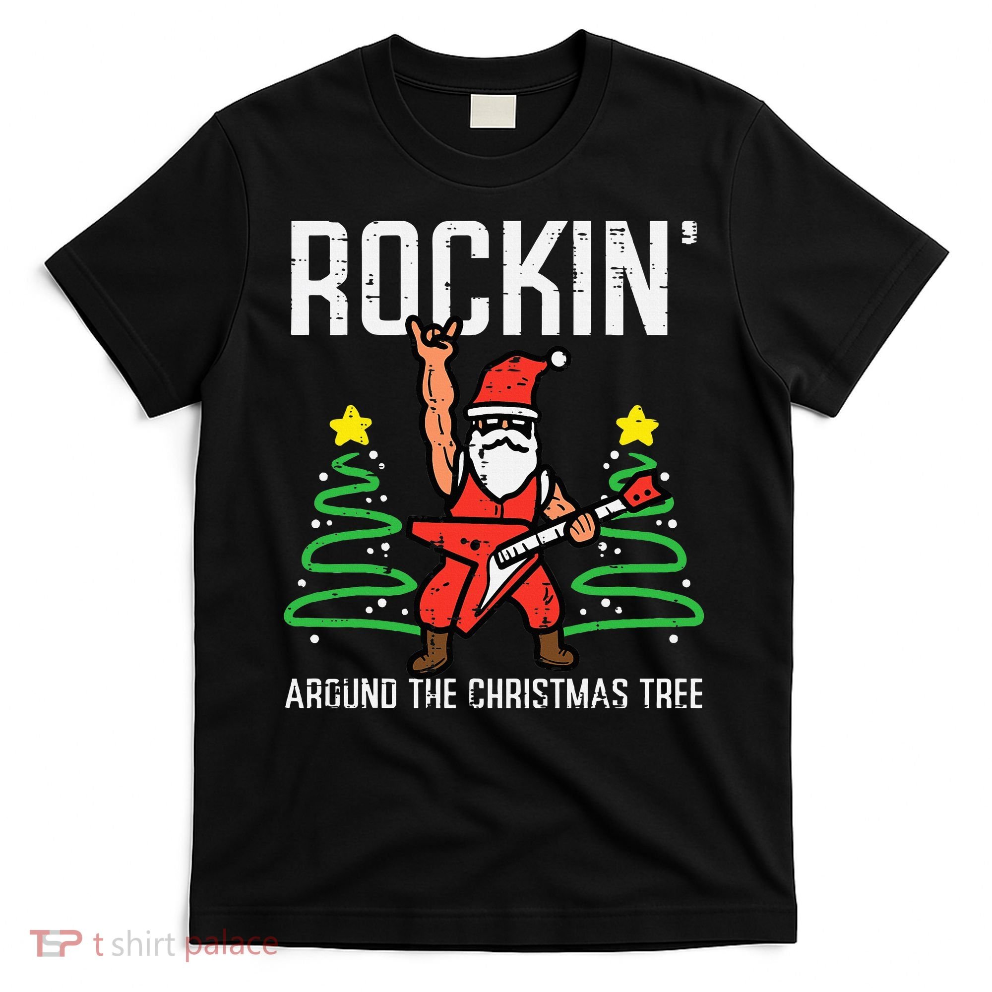 Santa Guitar Rockin Christmas Tree Funny Xmas Rocker T-Shirt
