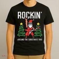 Santa Guitar Rockin Christmas Tree Funny Xmas Rocker T-Shirt thumb 3