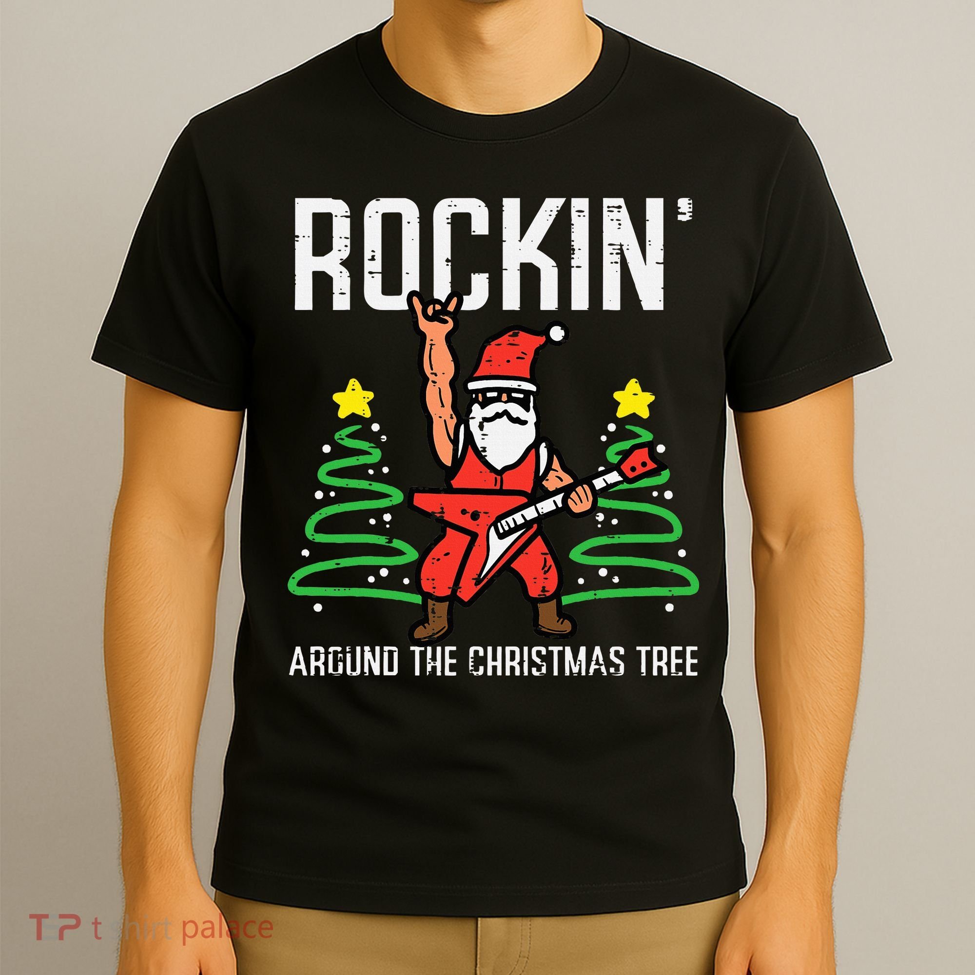 Santa Guitar Rockin Christmas Tree Funny Xmas Rocker T-Shirt