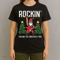 Santa Guitar Rockin Christmas Tree Funny Xmas Rocker T-Shirt thumb 4