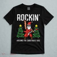 Santa Guitar Rockin Christmas Tree Funny Xmas Rocker T-Shirt thumb 5