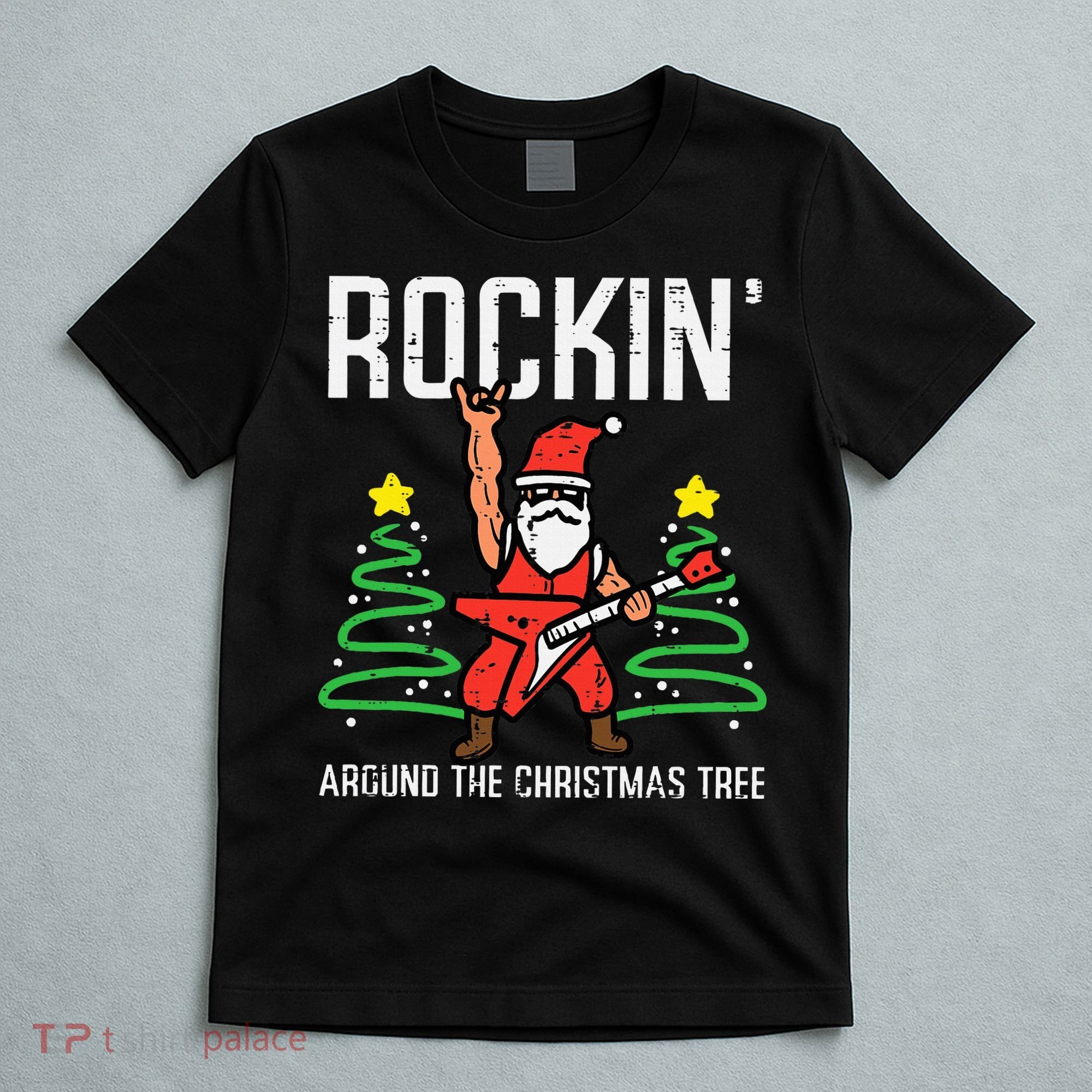 Santa Guitar Rockin Christmas Tree Funny Xmas Rocker T-Shirt